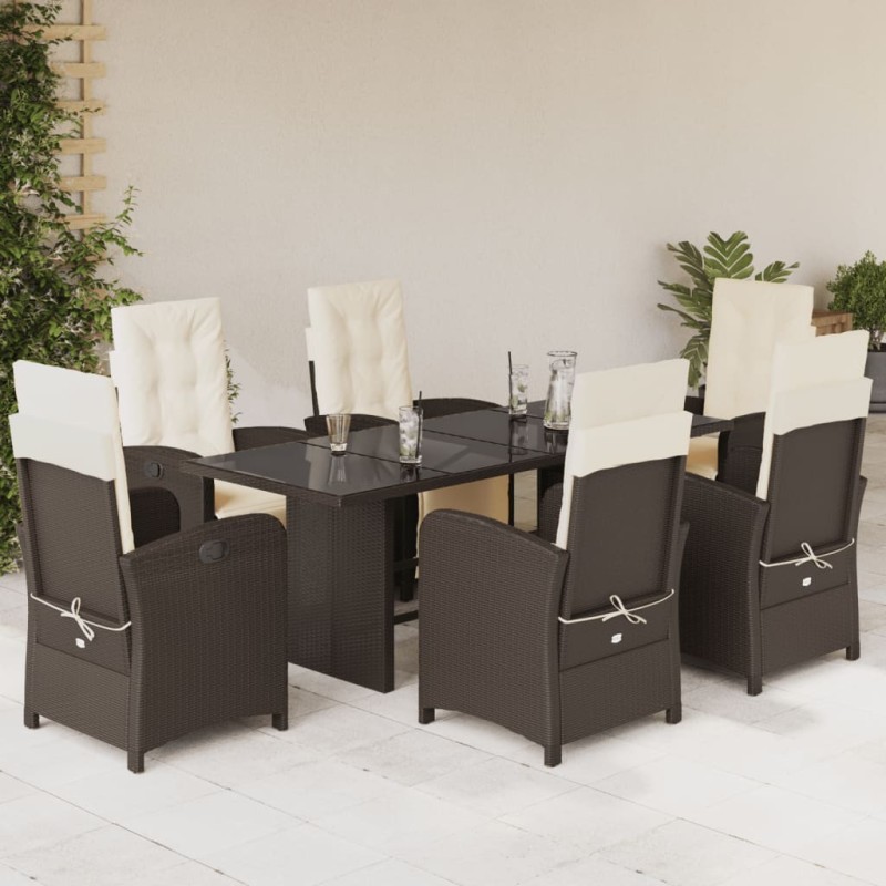 vidaXL 7-tlg. Garten-Essgruppe mit Kissen Braun Poly Rattan vidaXL 7-tlg. Garten-Essgruppe mit Kissen Braun Poly Rattan