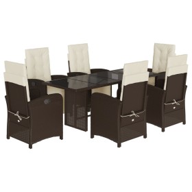 vidaXL 7-tlg. Garten-Essgruppe mit Kissen Braun Poly Rattan