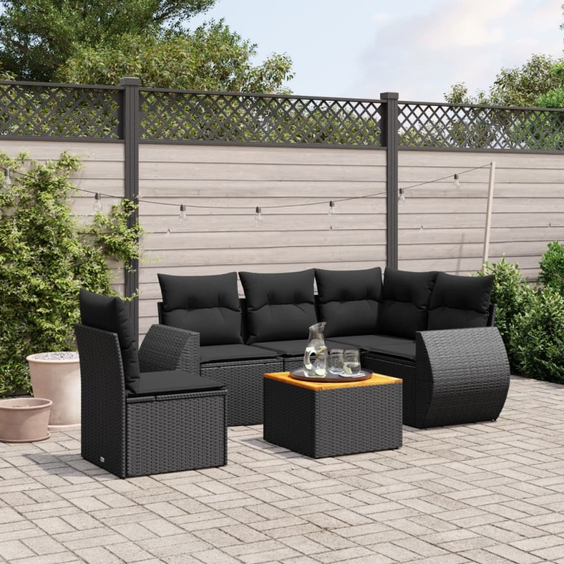 vidaXL 6-tlg. Garten-Sofagarnitur mit Kissen Schwarz Poly Rattan vidaXL 6-tlg. Garten-Sofagarnitur mit Kissen Schwarz Poly Rattan