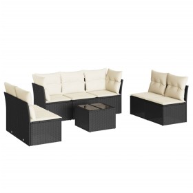 vidaXL 8-tlg. Garten-Sofagarnitur mit Kissen Schwarz Poly Rattan
