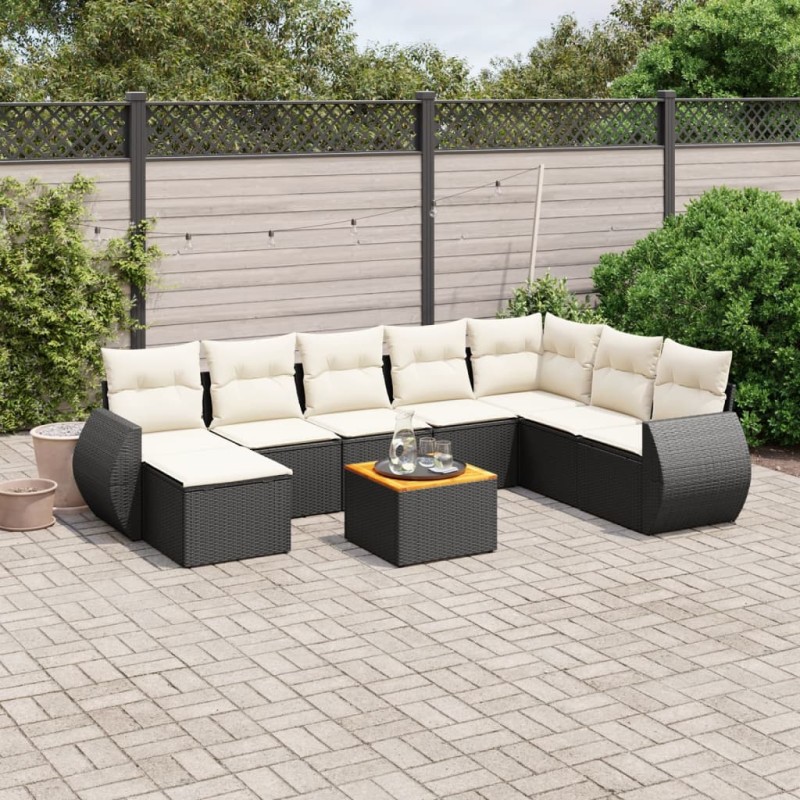 vidaXL 9-tlg. Garten-Sofagarnitur mit Kissen Schwarz Poly Rattan vidaXL 9-tlg. Garten-Sofagarnitur mit Kissen Schwarz Poly Rattan