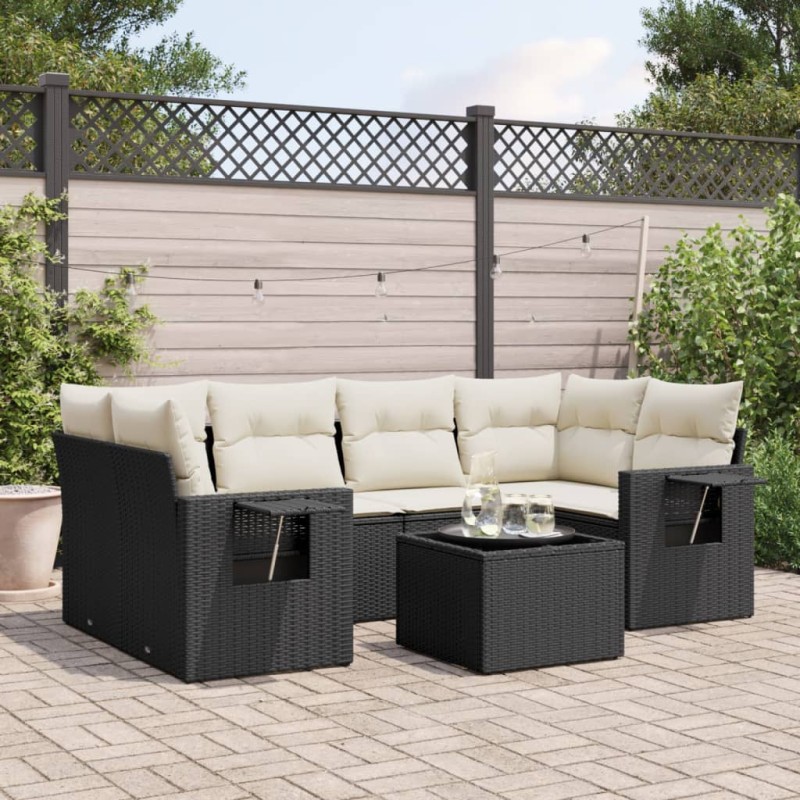vidaXL 7-tlg. Garten-Sofagarnitur mit Kissen Schwarz Poly Rattan vidaXL 7-tlg. Garten-Sofagarnitur mit Kissen Schwarz Poly Rattan