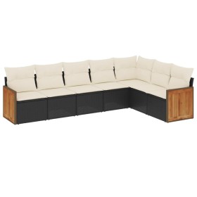 vidaXL 7-tlg. Garten-Sofagarnitur mit Kissen Schwarz Poly Rattan