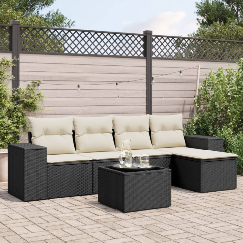 vidaXL 6-tlg. Garten-Sofagarnitur mit Kissen Schwarz Poly Rattan vidaXL 6-tlg. Garten-Sofagarnitur mit Kissen Schwarz Poly Rattan