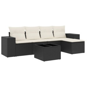 vidaXL 6-tlg. Garten-Sofagarnitur mit Kissen Schwarz Poly Rattan