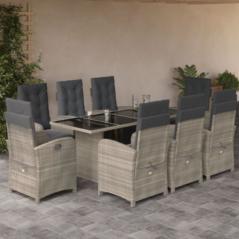 vidaXL 9-tlg. Garten-Essgruppe mit Kissen Hellgrau Poly Rattan vidaXL 9-tlg. Garten-Essgruppe mit Kissen Hellgrau Poly Rattan