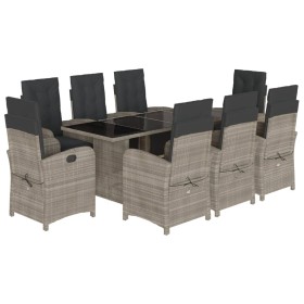 vidaXL 9-tlg. Garten-Essgruppe mit Kissen Hellgrau Poly Rattan
