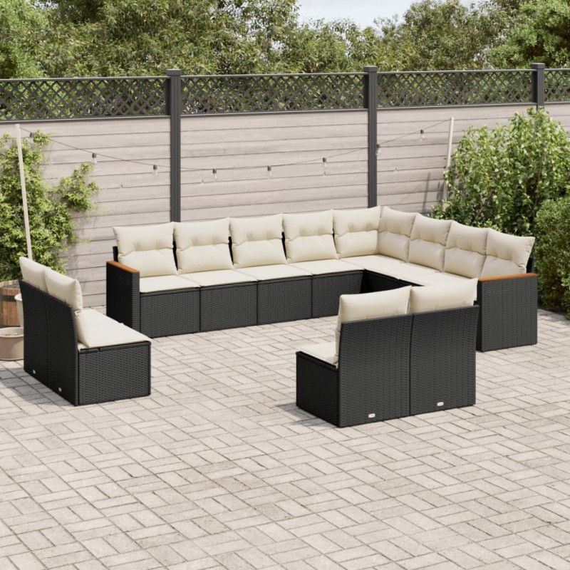 vidaXL 12-tlg. Garten-Sofagarnitur mit Kissen Schwarz Poly Rattan vidaXL 12-tlg. Garten-Sofagarnitur mit Kissen Schwarz Poly Rattan