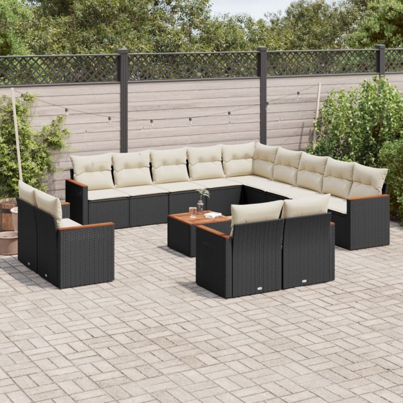 vidaXL 14-tlg. Garten-Sofagarnitur mit Kissen Schwarz Poly Rattan vidaXL 14-tlg. Garten-Sofagarnitur mit Kissen Schwarz Poly Rattan