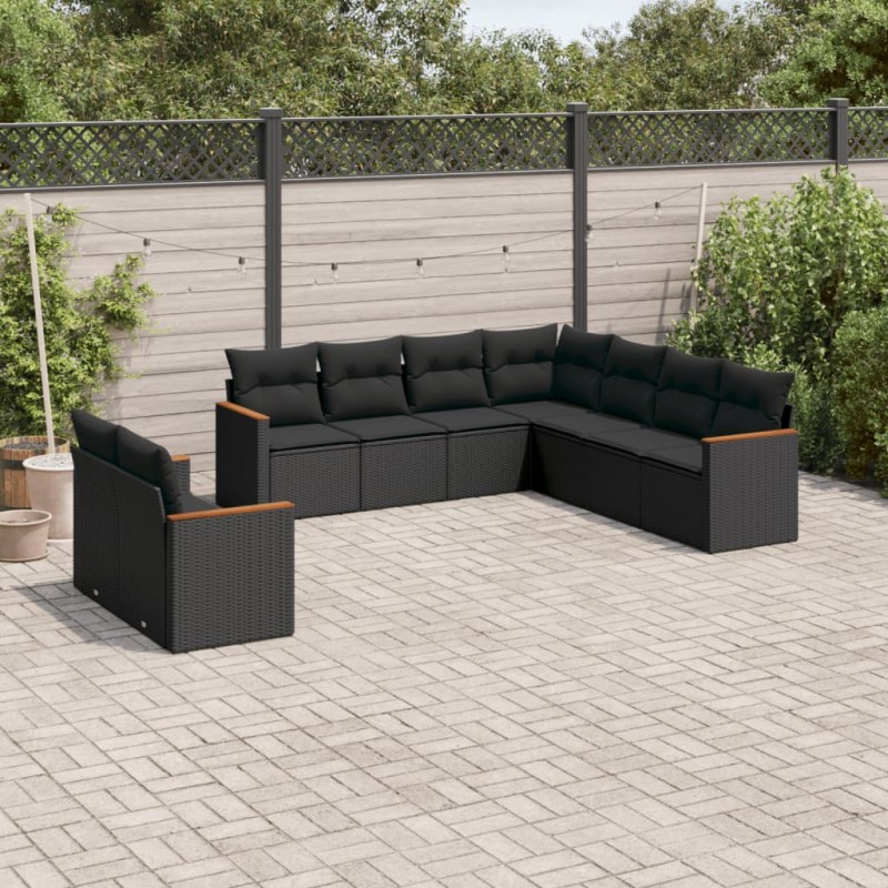 vidaXL 9-tlg. Garten-Sofagarnitur mit Kissen Schwarz Poly Rattan vidaXL 9-tlg. Garten-Sofagarnitur mit Kissen Schwarz Poly Rattan