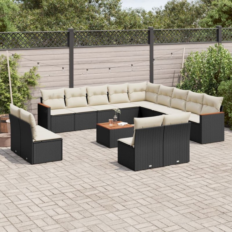 vidaXL 14-tlg. Garten-Sofagarnitur mit Kissen Schwarz Poly Rattan vidaXL 14-tlg. Garten-Sofagarnitur mit Kissen Schwarz Poly Rattan