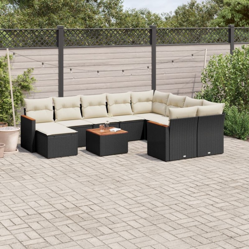 vidaXL 11-tlg. Garten-Sofagarnitur mit Kissen Schwarz Poly Rattan vidaXL 11-tlg. Garten-Sofagarnitur mit Kissen Schwarz Poly Rattan