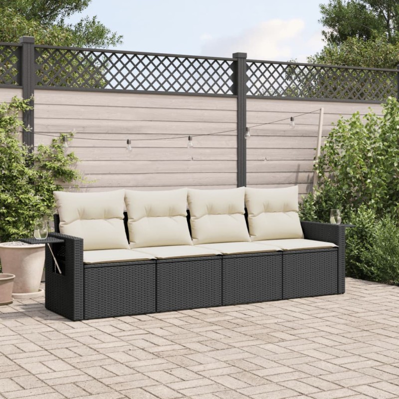 vidaXL 4-tlg. Garten-Sofagarnitur mit Kissen Schwarz Poly Rattan vidaXL 4-tlg. Garten-Sofagarnitur mit Kissen Schwarz Poly Rattan