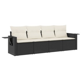 vidaXL 4-tlg. Garten-Sofagarnitur mit Kissen Schwarz Poly Rattan