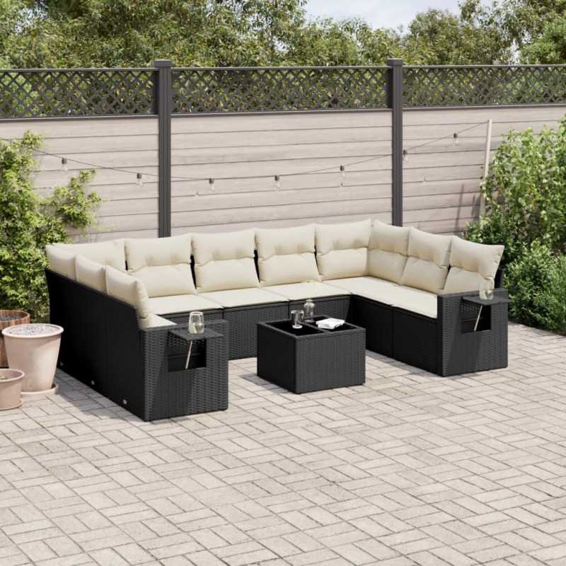 vidaXL 10-tlg. Garten-Sofagarnitur mit Kissen Schwarz Poly Rattan vidaXL 10-tlg. Garten-Sofagarnitur mit Kissen Schwarz Poly Rattan