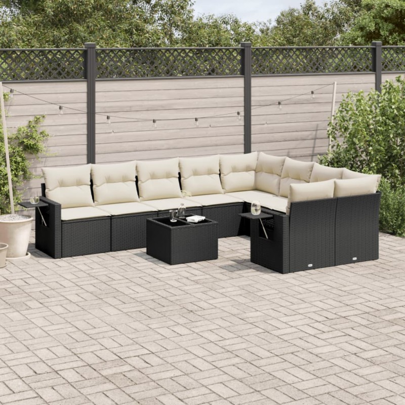 vidaXL 10-tlg. Garten-Sofagarnitur mit Kissen Schwarz Poly Rattan vidaXL 10-tlg. Garten-Sofagarnitur mit Kissen Schwarz Poly Rattan