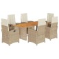 vidaXL 7-tlg. Garten-Essgruppe mit Kissen Beige Poly Rattan vidaXL 7-tlg. Garten-Essgruppe mit Kissen Beige Poly Rattan