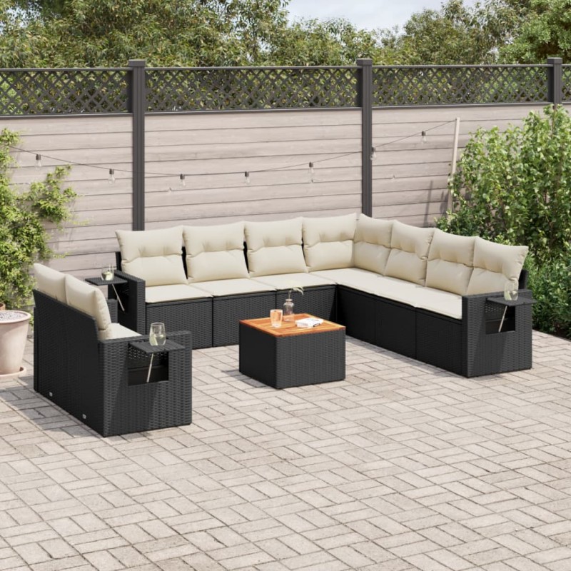 vidaXL 10-tlg. Garten-Sofagarnitur mit Kissen Schwarz Poly Rattan vidaXL 10-tlg. Garten-Sofagarnitur mit Kissen Schwarz Poly Rattan