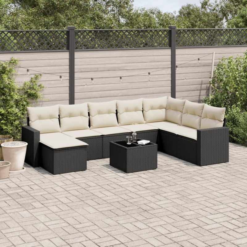 vidaXL 9-tlg. Garten-Sofagarnitur mit Kissen Schwarz Poly Rattan vidaXL 9-tlg. Garten-Sofagarnitur mit Kissen Schwarz Poly Rattan
