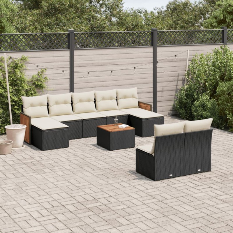 vidaXL 10-tlg. Garten-Sofagarnitur mit Kissen Schwarz Poly Rattan vidaXL 10-tlg. Garten-Sofagarnitur mit Kissen Schwarz Poly Rattan