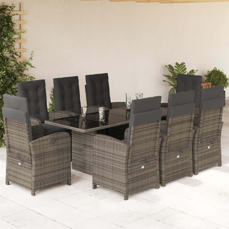 vidaXL 9-tlg. Garten-Essgruppe mit Kissen Grau Poly Rattan vidaXL 9-tlg. Garten-Essgruppe mit Kissen Grau Poly Rattan