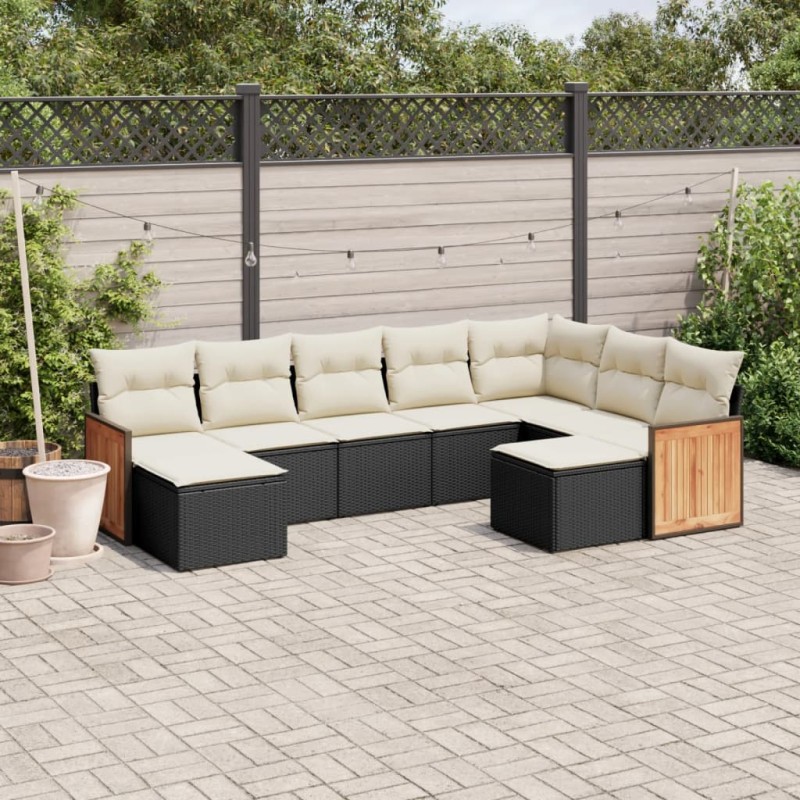 vidaXL 9-tlg. Garten-Sofagarnitur mit Kissen Schwarz Poly Rattan vidaXL 9-tlg. Garten-Sofagarnitur mit Kissen Schwarz Poly Rattan