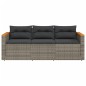 vidaXL Gartensofa mit Kissen 3-Sitzer Grau Poly Rattan vidaXL Gartensofa mit Kissen 3-Sitzer Grau Poly Rattan