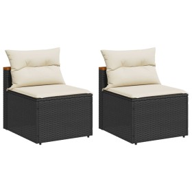 vidaXL Gartensofas ohne Armlehnen mit Kissen 2 Stk Schwarz Poly Rattan