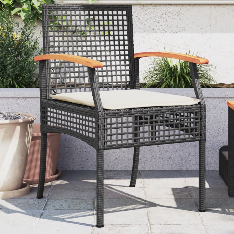 vidaXL Gartenstühle mit Kissen 2 Stk. Schwarz Poly Rattan Akazienholz vidaXL Gartenstühle mit Kissen 2 Stk. Schwarz Poly Rattan Akazienholz