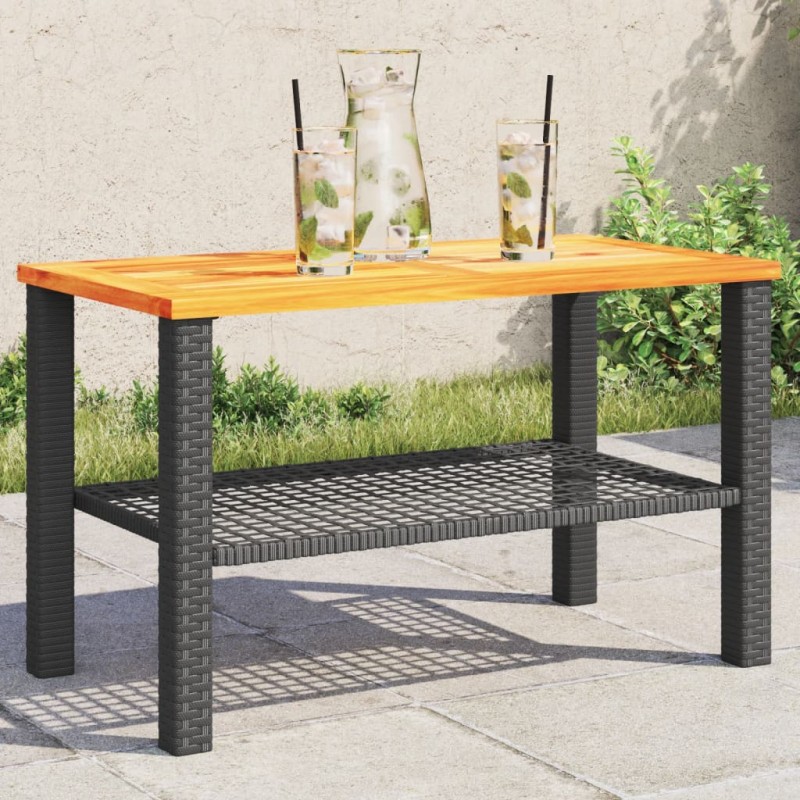 vidaXL Gartentisch Schwarz 70x38x42 cm Poly Rattan Akazienholz vidaXL Gartentisch Schwarz 70x38x42 cm Poly Rattan Akazienholz