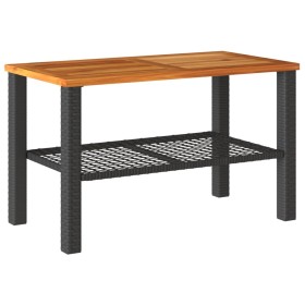 vidaXL Gartentisch Schwarz 70x38x42 cm Poly Rattan Akazienholz