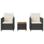 vidaXL 3-tlg. Bistro-Set mit Kissen Schwarz Poly Rattan Akazienholz vidaXL 3-tlg. Bistro-Set mit Kissen Schwarz Poly Rattan Akazienholz