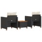 vidaXL 3-tlg. Bistro-Set mit Kissen Schwarz Poly Rattan Akazienholz vidaXL 3-tlg. Bistro-Set mit Kissen Schwarz Poly Rattan Akazienholz