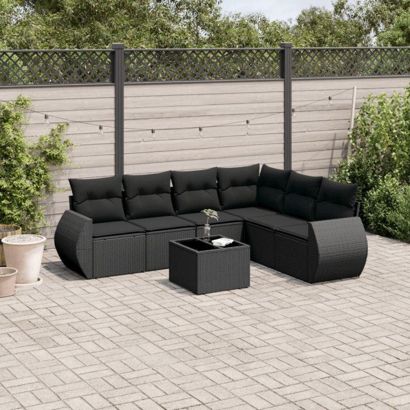 vidaXL 7-tlg. Garten-Sofagarnitur mit Kissen Schwarz Poly Rattan vidaXL 7-tlg. Garten-Sofagarnitur mit Kissen Schwarz Poly Rattan
