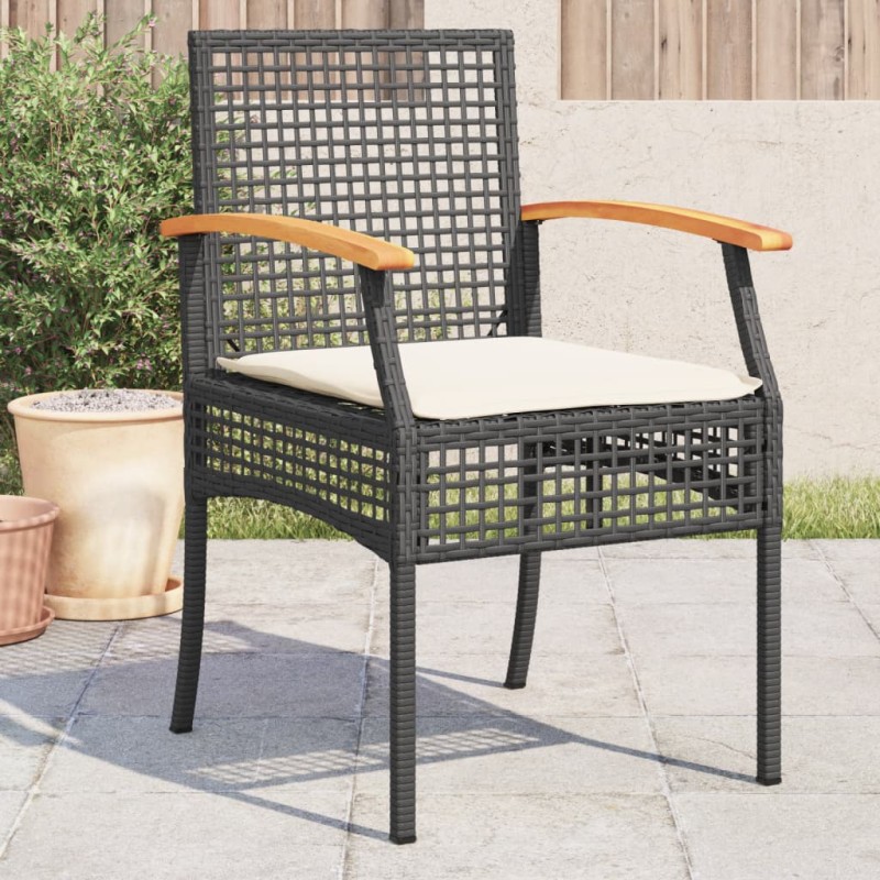 vidaXL Gartenstühle mit Kissen 4 Stk. Schwarz Poly Rattan Akazienholz vidaXL Gartenstühle mit Kissen 4 Stk. Schwarz Poly Rattan Akazienholz