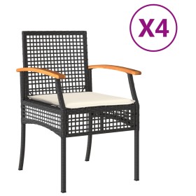 vidaXL Gartenstühle mit Kissen 4 Stk. Schwarz Poly Rattan Akazienholz