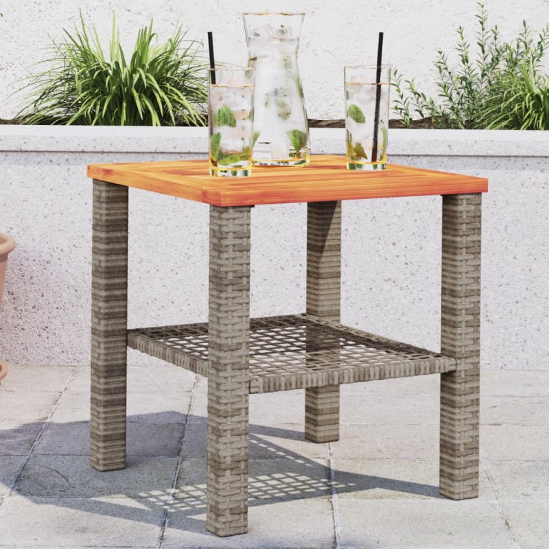 vidaXL Gartentisch Grau 40x40x42 cm Poly Rattan Akazienholz vidaXL Gartentisch Grau 40x40x42 cm Poly Rattan Akazienholz