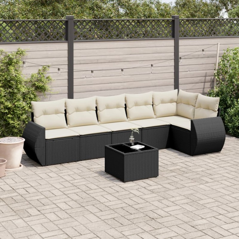 vidaXL 7-tlg. Garten-Sofagarnitur mit Kissen Schwarz Poly Rattan vidaXL 7-tlg. Garten-Sofagarnitur mit Kissen Schwarz Poly Rattan