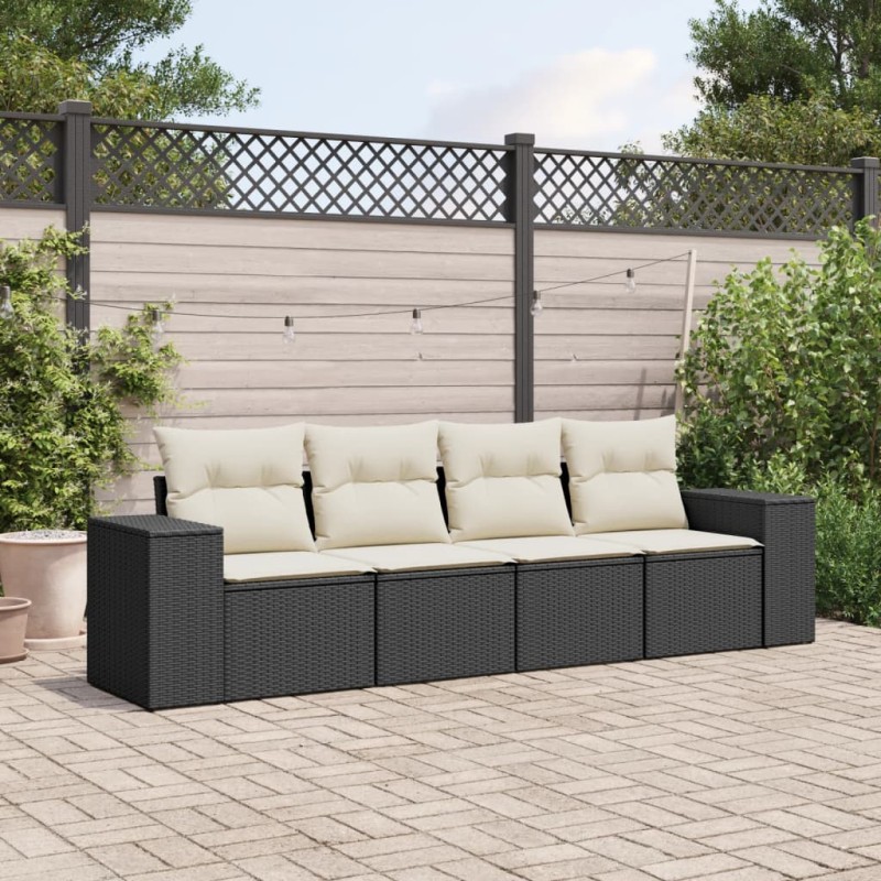 vidaXL 4-tlg. Garten-Sofagarnitur mit Kissen Schwarz Poly Rattan vidaXL 4-tlg. Garten-Sofagarnitur mit Kissen Schwarz Poly Rattan