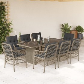 vidaXL 9-tlg. Garten-Essgruppe mit Kissen Hellgrau Poly Rattan
