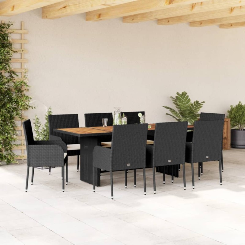 vidaXL 9-tlg. Garten-Essgruppe mit Kissen Schwarz Poly Rattan vidaXL 9-tlg. Garten-Essgruppe mit Kissen Schwarz Poly Rattan