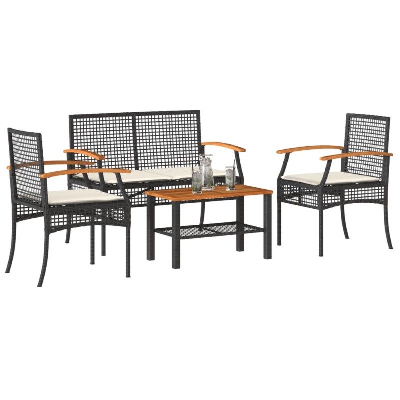 vidaXL 4-tlg. Garten-Lounge-Set mit Kissen Schwarz Poly Rattan vidaXL 4-tlg. Garten-Lounge-Set mit Kissen Schwarz Poly Rattan