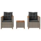 vidaXL 3-tlg. Bistro-Set mit Kissen Grau Poly Rattan Akazienholz