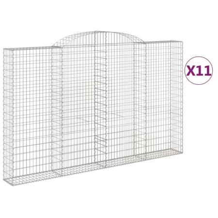 vidaXL Gabionen mit Hochbogen 11 Stk 300x30x180/200cm Verzinktes Eisen
