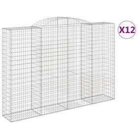 vidaXL Gabionen mit Hochbogen 12 Stk 300x50x200/220cm Verzinktes Eisen