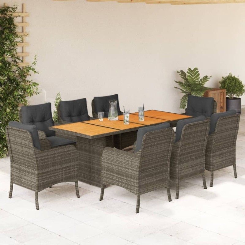 vidaXL 9-tlg. Garten-Essgruppe mit Kissen Grau Poly Rattan vidaXL 9-tlg. Garten-Essgruppe mit Kissen Grau Poly Rattan