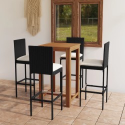 5-tlg. Gartenbar-Set mit Kissen Schwarz