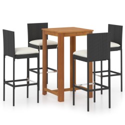 5-tlg. Gartenbar-Set mit Kissen Schwarz