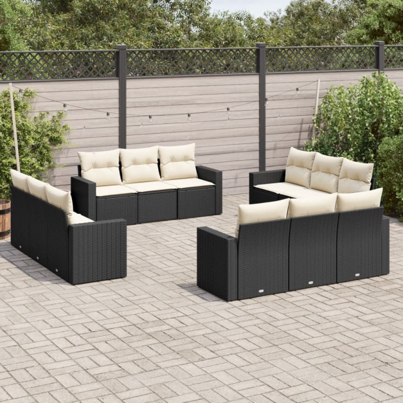 vidaXL 12-tlg. Garten-Sofagarnitur mit Kissen Schwarz Poly Rattan vidaXL 12-tlg. Garten-Sofagarnitur mit Kissen Schwarz Poly Rattan