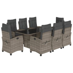 vidaXL 9-tlg. Garten-Essgruppe mit Kissen Grau Poly Rattan